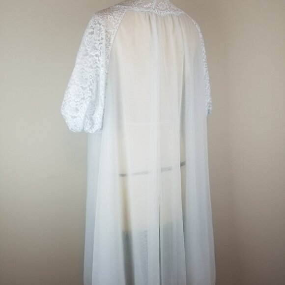 Vintage 1950's Long Pale Blue Lace Peignoir Front Closure Babydoll Robe Size 38 - Picture 5 of 11